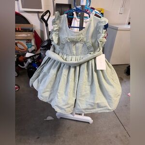 Paper Doll Green Striped Kids Dress